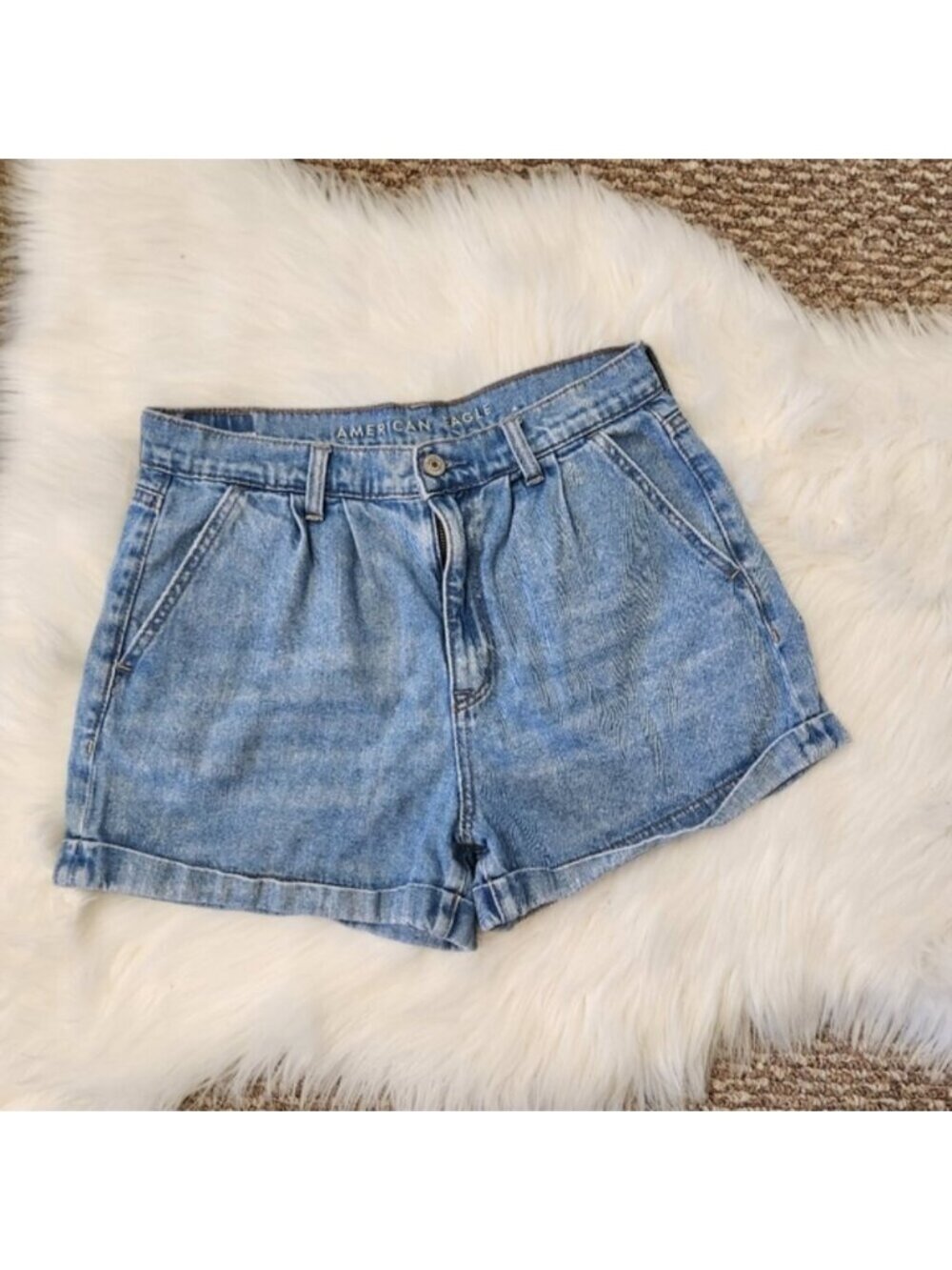 American Eagle Mom Short Pleated Hi Rise Jean Shorts Cuffed 90s Y2K Summer 6